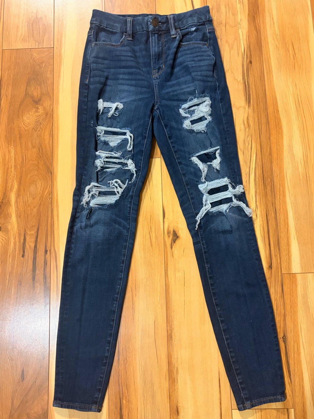 American Eagle Outfitters Dark Blue Distressed Skinny Jeans